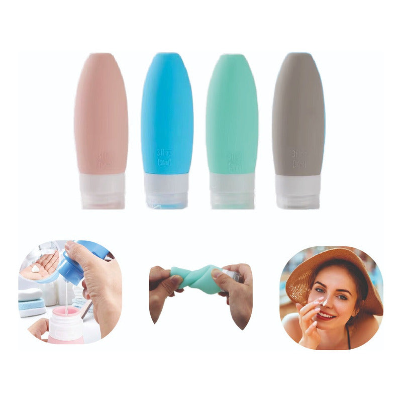 Viaja Liviano Set X4 Botellas Silicona 90 Ml Antifugas