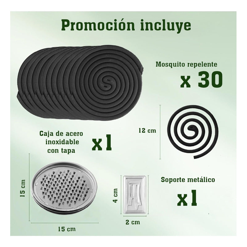 Espirales Citronela Mosquitos Zancudo 30 Uni + Soporte Metal