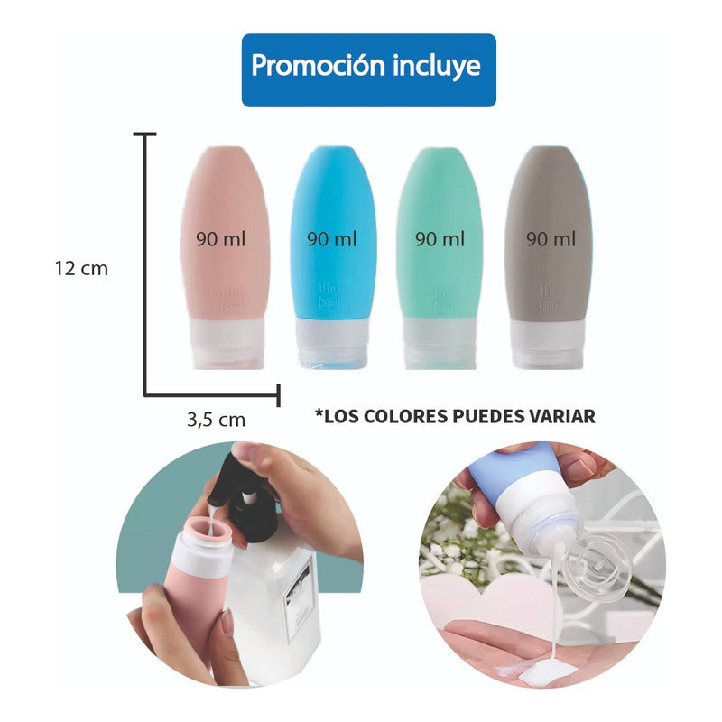 Viaja Liviano Set X4 Botellas Silicona 90 Ml Antifugas