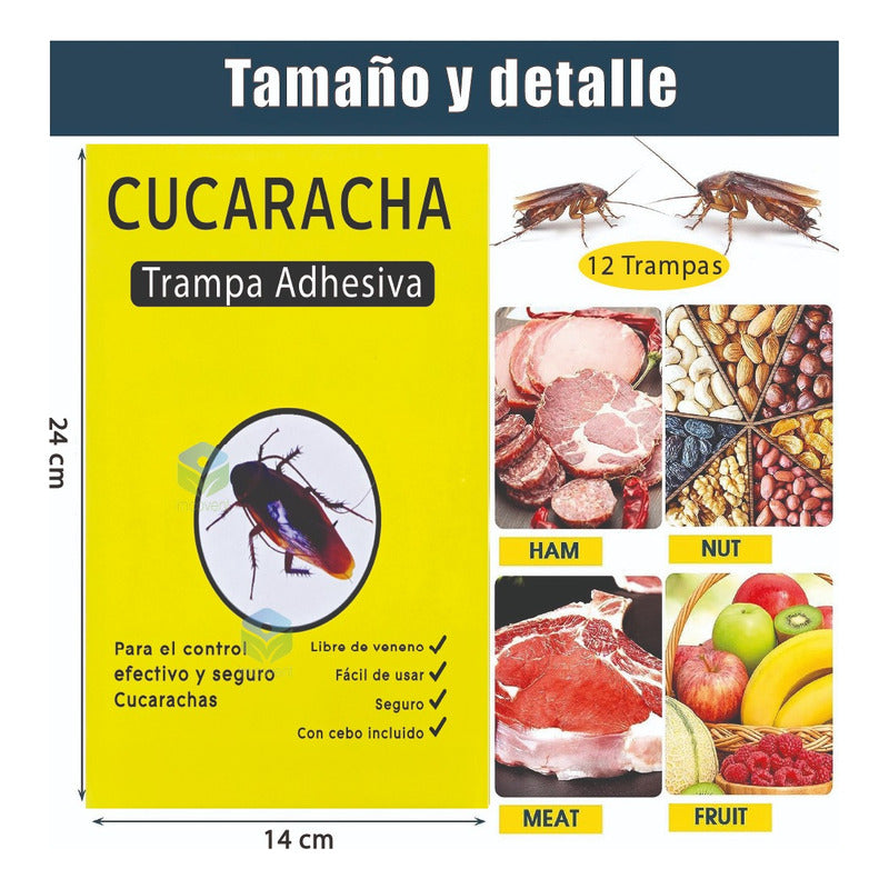 Trampa Cebo Adhesiva Con Atrayente Cucarachas Efectiva 12 U