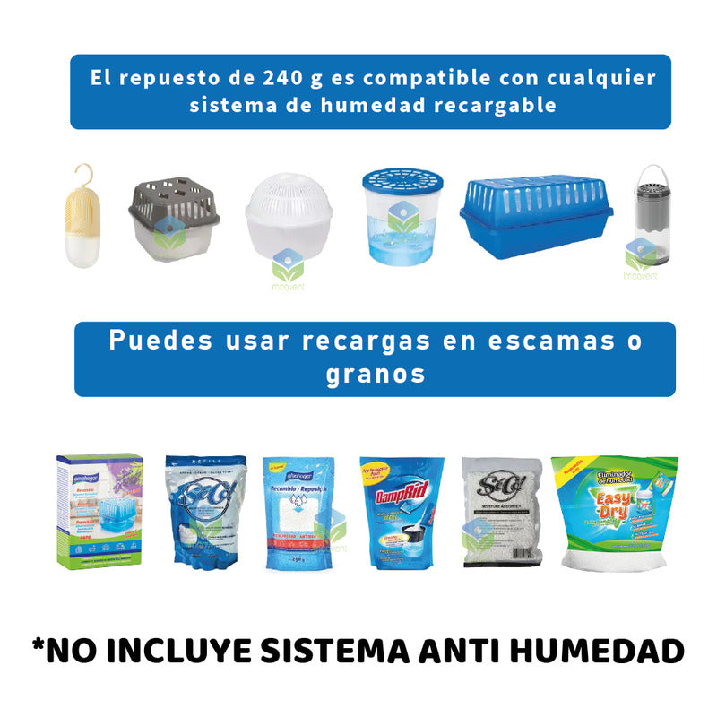 Absorbedor De Humedad Recarga Universal 240 G 3uni Amahogar