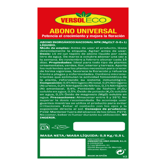 Abono Universal Plantas Y Flores 500 Gr. Versol Eco