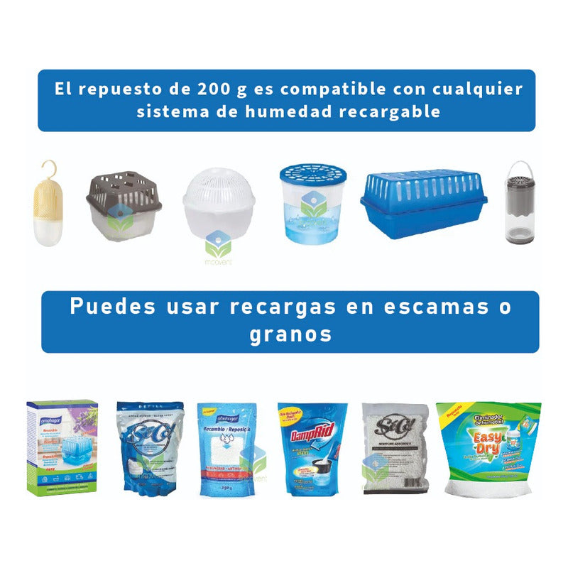 Absorbedor De Humedad Con Recarga 40g + 2 Recargas 200 C/u