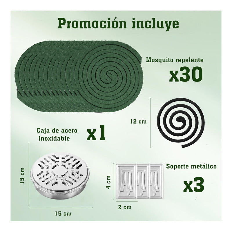 Espirales Citronela Mosquitos Zancudo 30 Uni + Soporte Metal