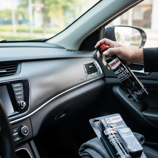 Getsun limpiando tablero de auto