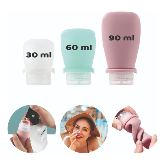 Viaja Liviano Set X3 Botellas Silicona Plegable 90+60+30 Ml