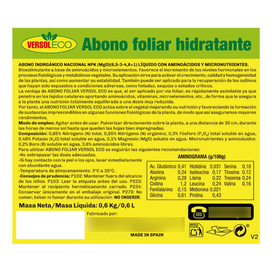 Bioestimulante Foliar 600ml  Aplicacion Directa- Versol Eco