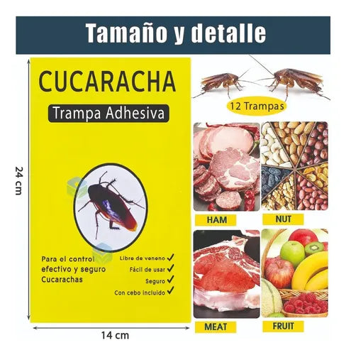 Trampa Cebo Adhesiva Con Atrayente Cucarachas Efectiva 12 U