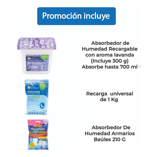 Absorbedor De Humedad  Recargable + Repuesto 1k + Armarios