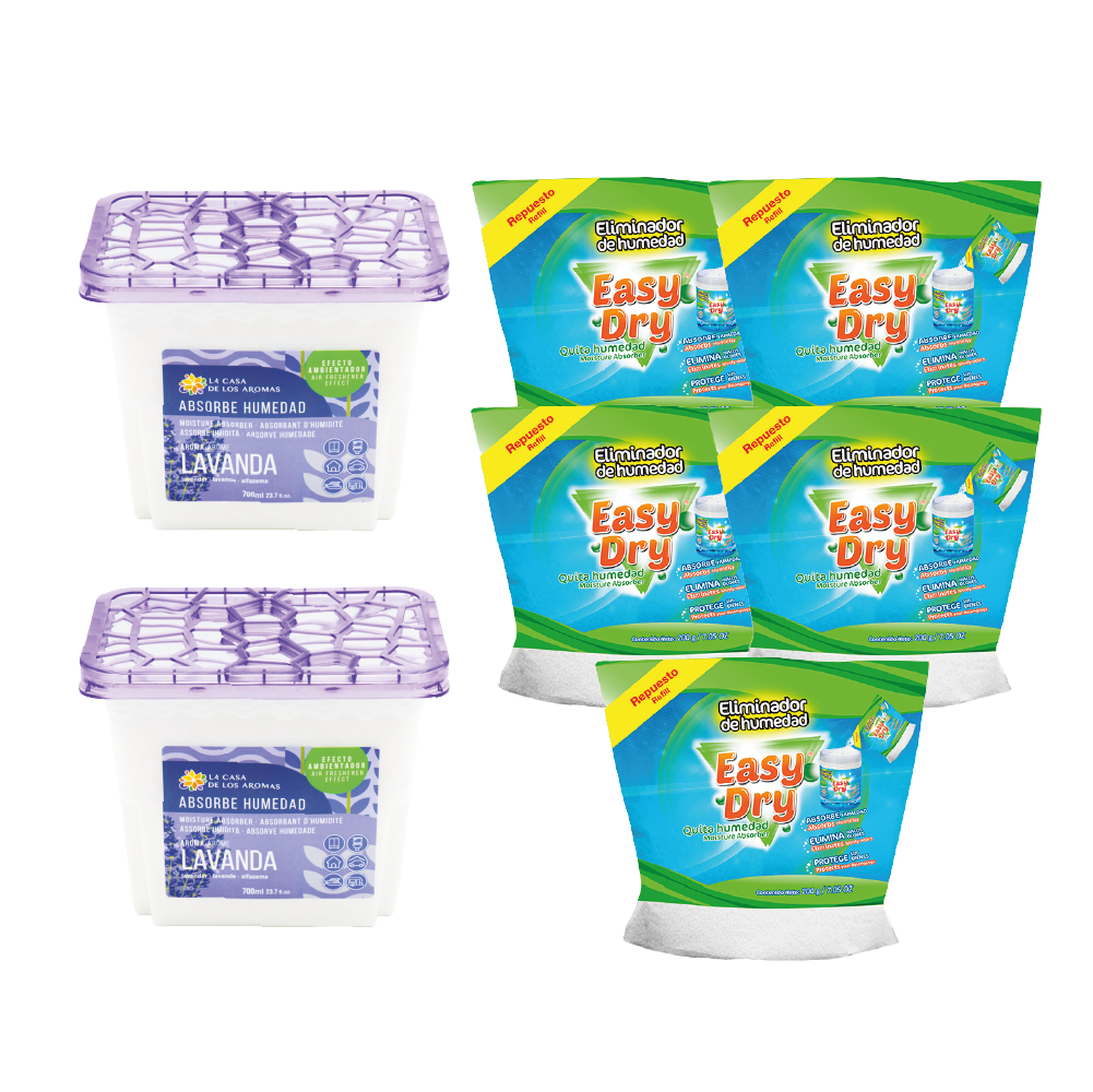 Absorbedor De Humedad Recargable 2 Potes + 5 Recargas