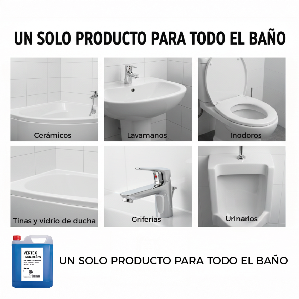 Limpia Baños Vértex 5L Elimina Hongos Bacterias y Moho Desinfectante Profesional