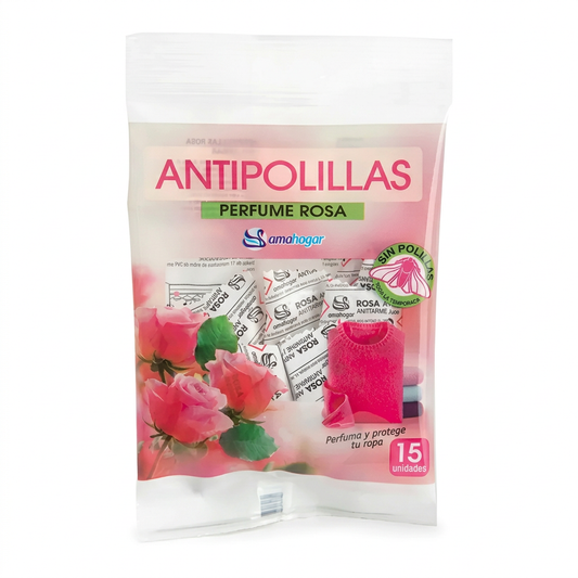 Antipolillas perfume rosa en formato cuadrado con fondo blanco