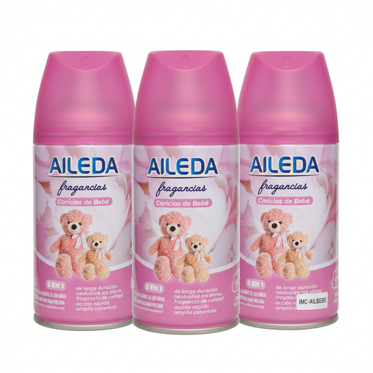 AILEDA Fragancias Caricias de Bebé aerosol 3 unidades fondo blanco