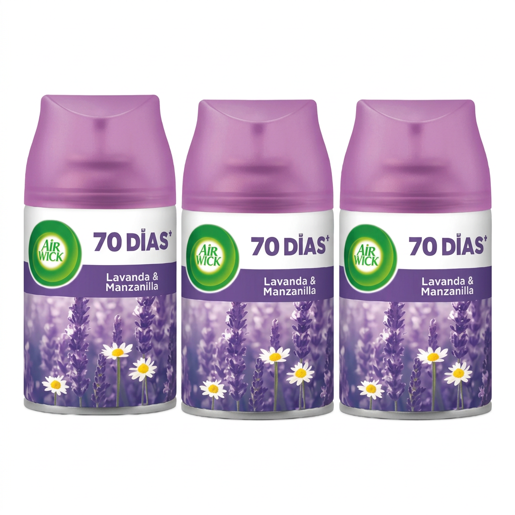 Tres aerosoles Air Wick en formato cuadrado