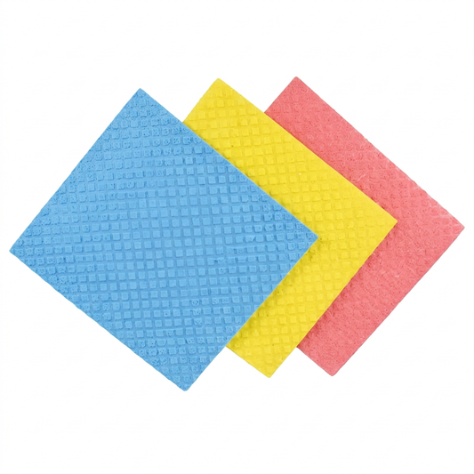 Tres paños de colores en formato cuadrado